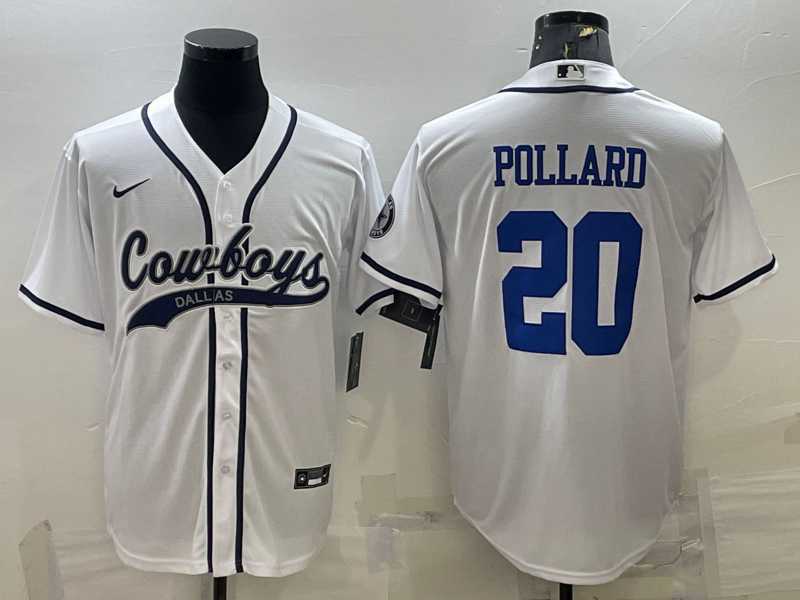Men%27s Dallas Cowboys #20 Tony Pollard White With Patch Cool Base Stitched Baseball Jersey